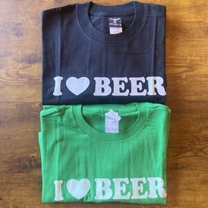 2 Funny Beer Drinking‎ T-Shirts Bundle I Love Beer Humor Hanes Fruit Loom M